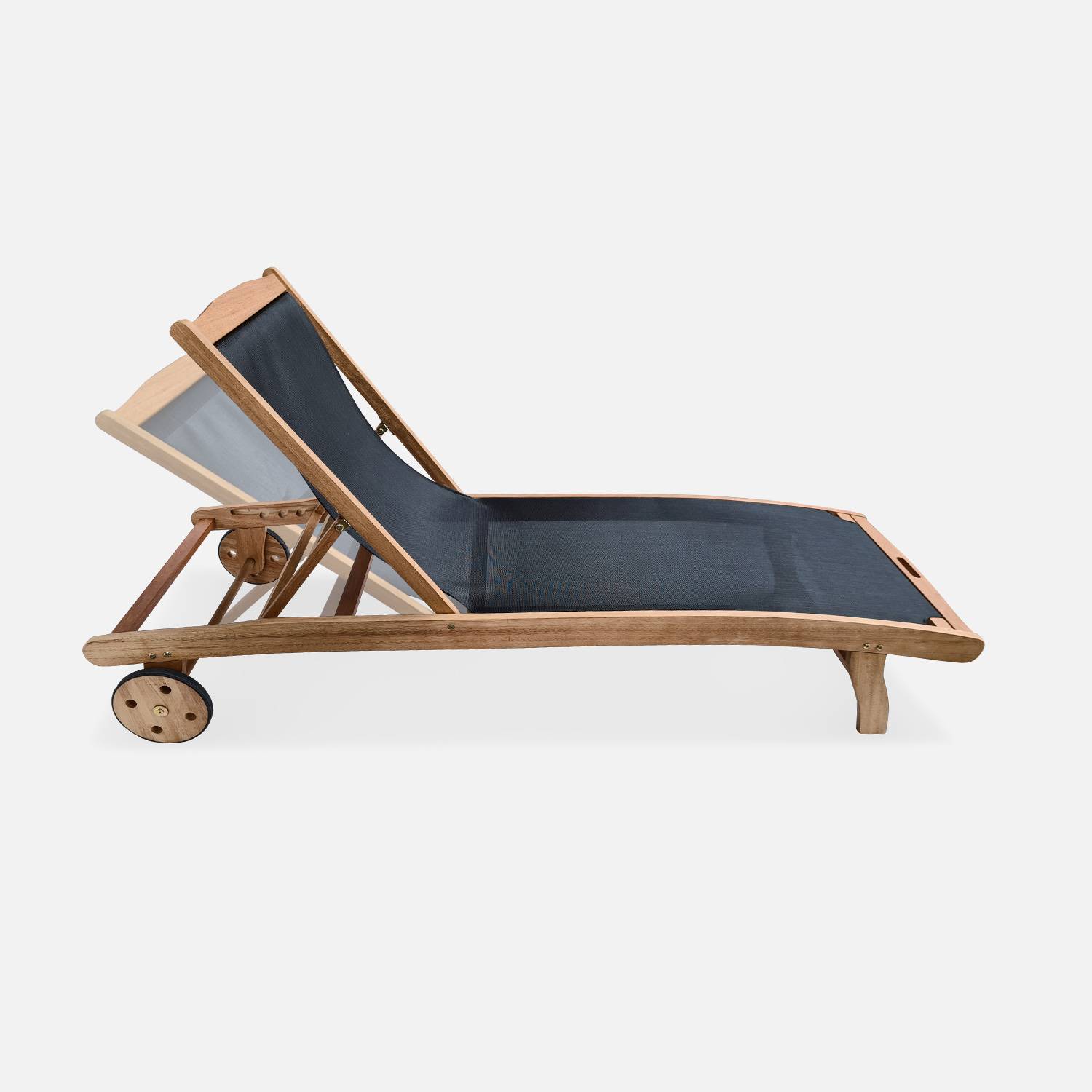 2er Set Holz Sonnenliegen - Marbella - 2 Liegestühle aus geöltem FSC-Eukalyptusholz und Textilene  Photo6