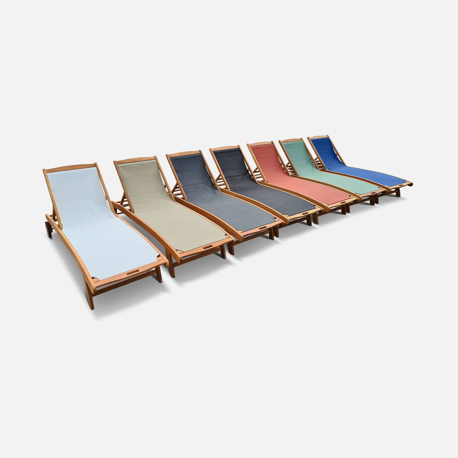 2er Set Holz Sonnenliegen - Marbella - 2 Liegestühle aus geöltem FSC-Eukalyptusholz und Textilene  Photo7
