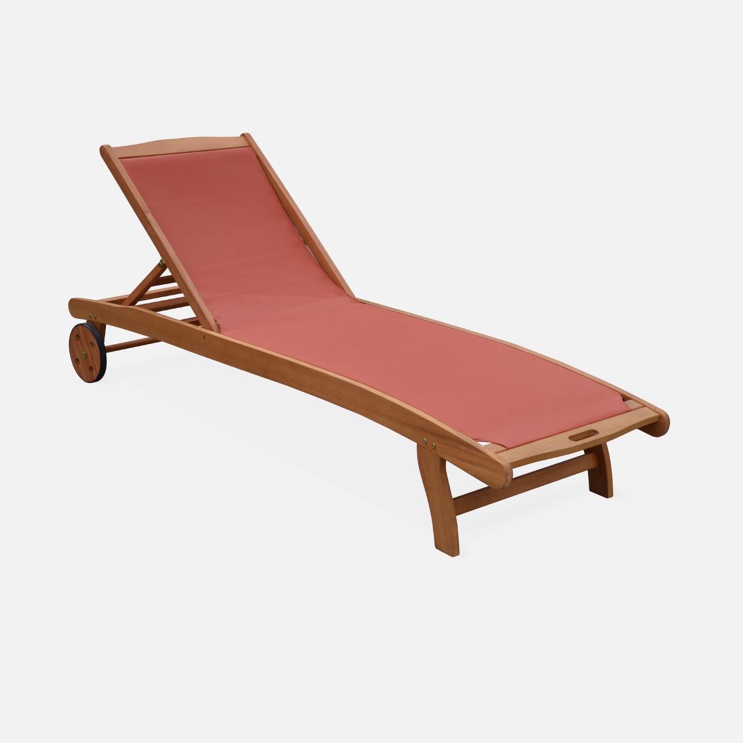 2er Set Holz Sonnenliegen - Marbella Terrakotta - 2 Liegestühle aus geöltem FSC-Eukalyptusholz und Textilene in Terrakotta Photo6