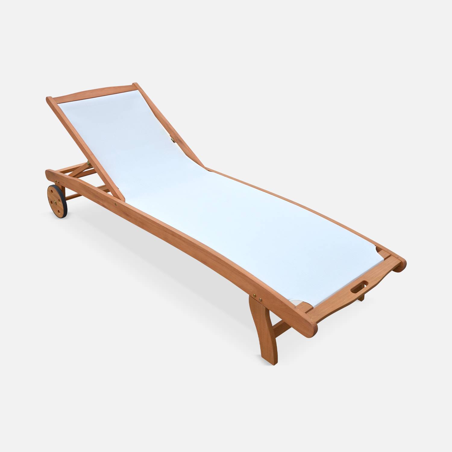 2er Set Holz Sonnenliegen - Marbella Weiß - 2 Liegestühle aus geöltem FSC-Eukalyptusholz und weißem Textilene Photo6