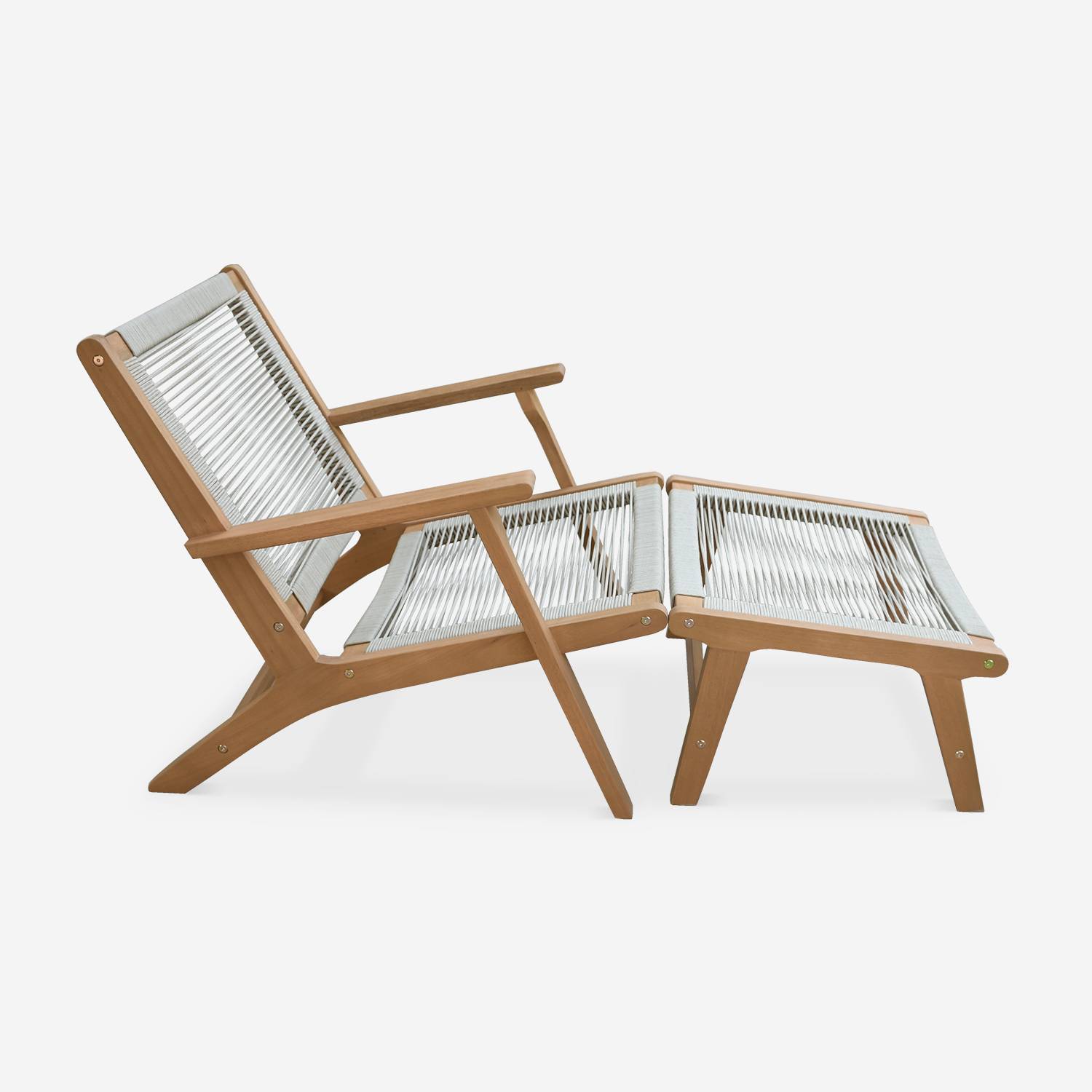 Fauteuil relax – CUZCO – Eucalyptus FSC, Corde taupe, avec repose-pieds Photo4