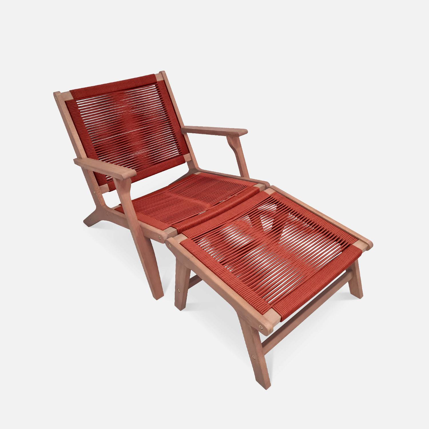 Relax stoel – CUZCO – FSC Eucalyptus , touw terra cotta, met voetenbank Photo1
