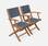 Lot de 2 fauteuils de jardin en bois Almeria, 2 fauteuils pliants Eucalyptus FSC huilé et textilène gris anthracite | sweeek