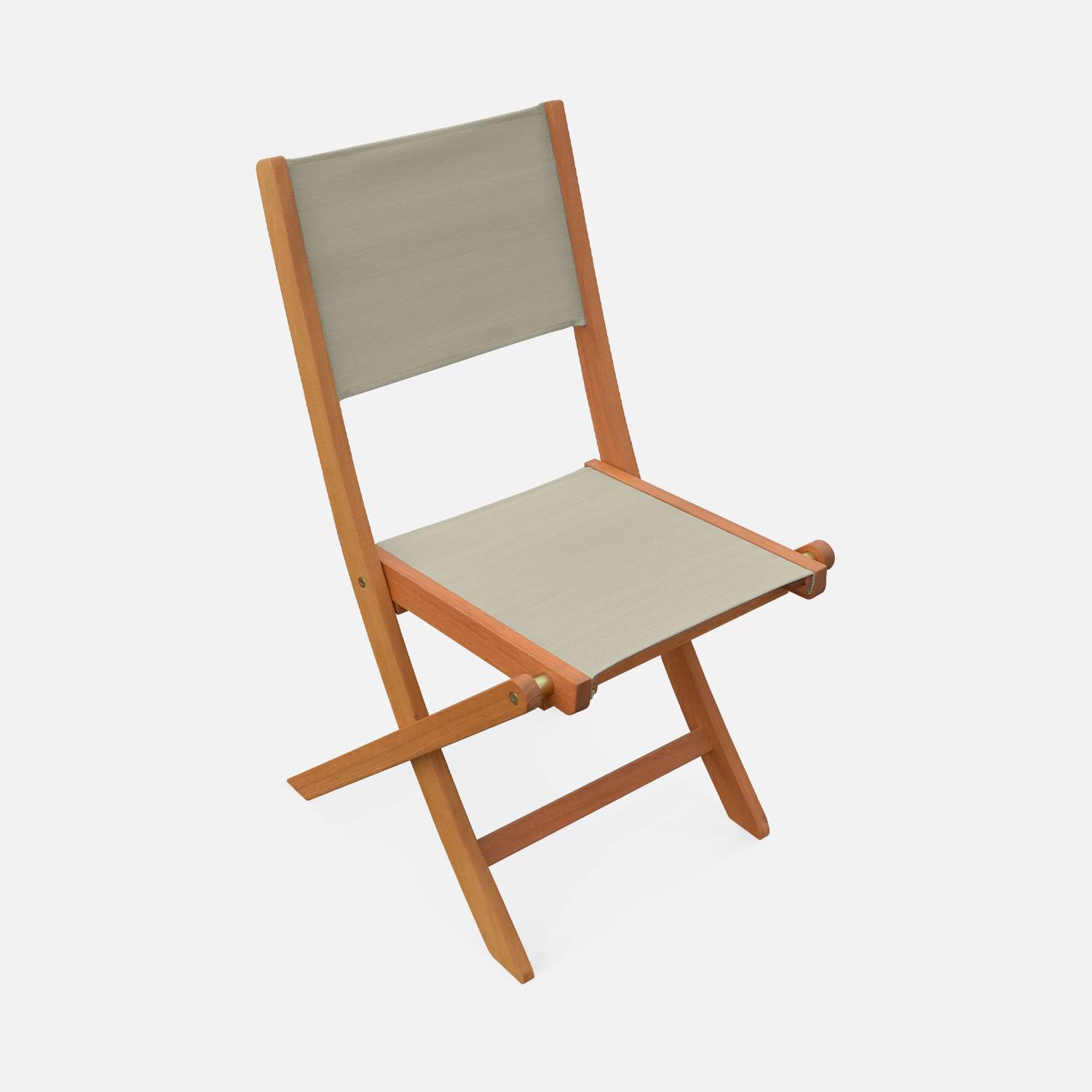 Chaises de jardin en bois et textilène - Almeria Gris taupe - 2 chaises pliantes en bois d'Eucalyptus FSC huilé et textilène Photo4