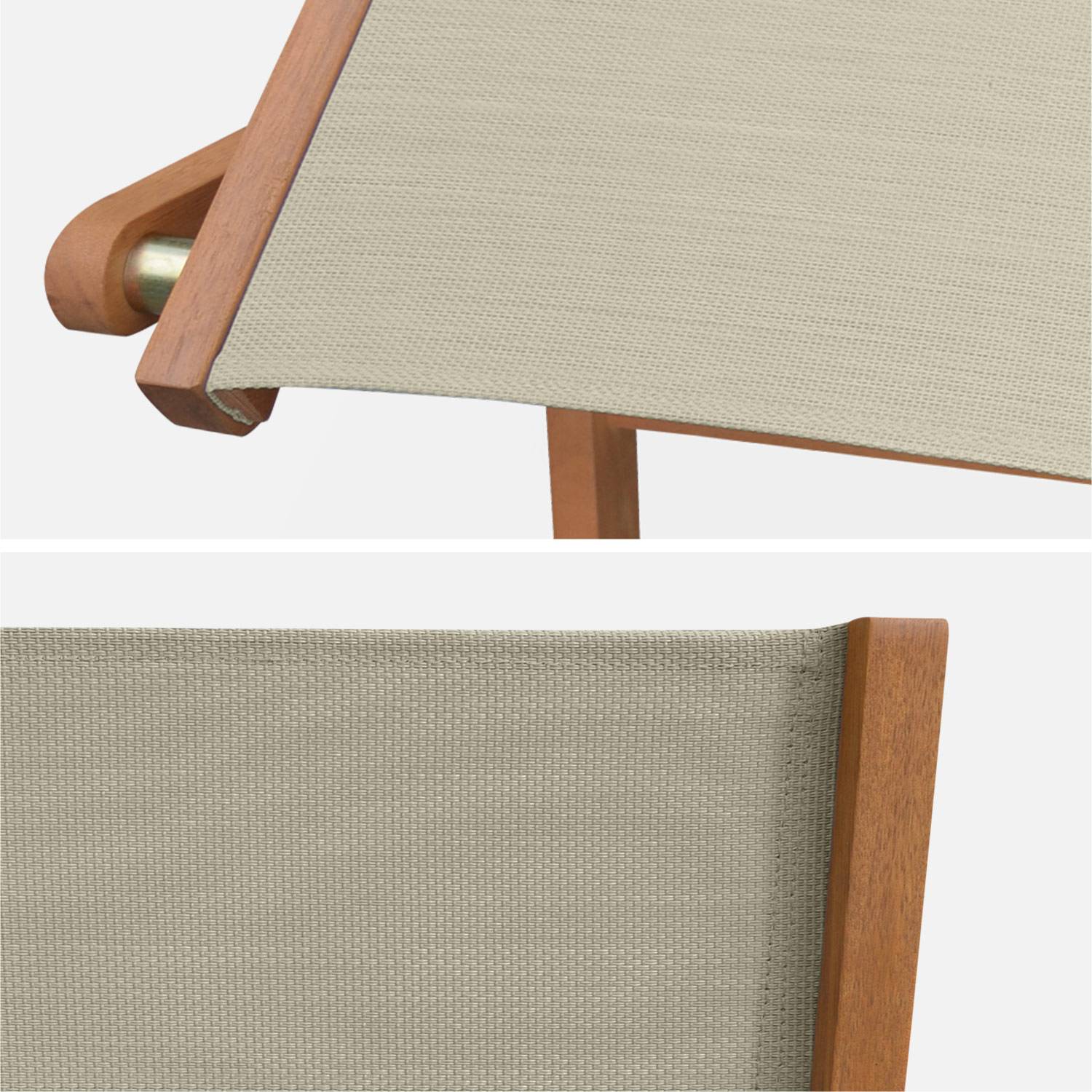 Gartenstühle aus Holz und Textilene - Almeria taupe-grau - 2 Klappstühle aus geöltem FSC Eukalyptusholz und Textilene Photo5