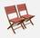 Conjunto de 2 cadeiras de jardim de madeira de Almeria, 2 cadeiras dobráveis de eucalipto FSC oleadas e textilene de terracota | sweeek