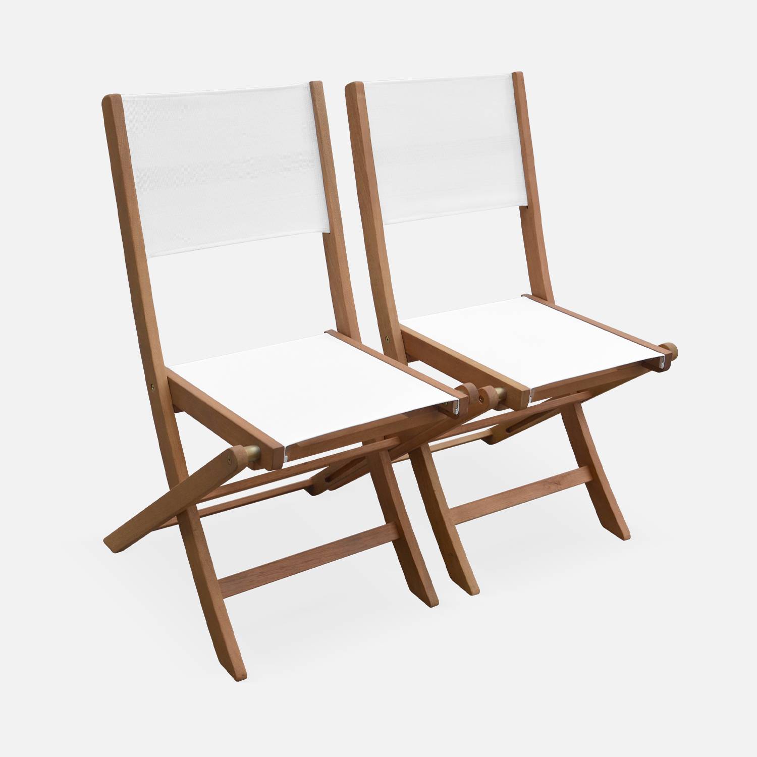 Gartenstühle aus Holz und Textilene - Almeria weiß - 2 Klappstühle aus geöltem FSC Eukalyptusholz und Textilene Photo2