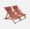 Set of 2 sun loungers, deck chairs in FSC eucalyptus and textilene with cushion, Terracotta | sweeek