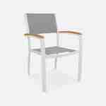 Set di mobili da giardino allungabili in legno e alluminio - Sevilla - 200/250 cm con estensione, 8 sedie, in alluminio, legno di eucalipto FSC oliato e textilene bianco tortora Photo5