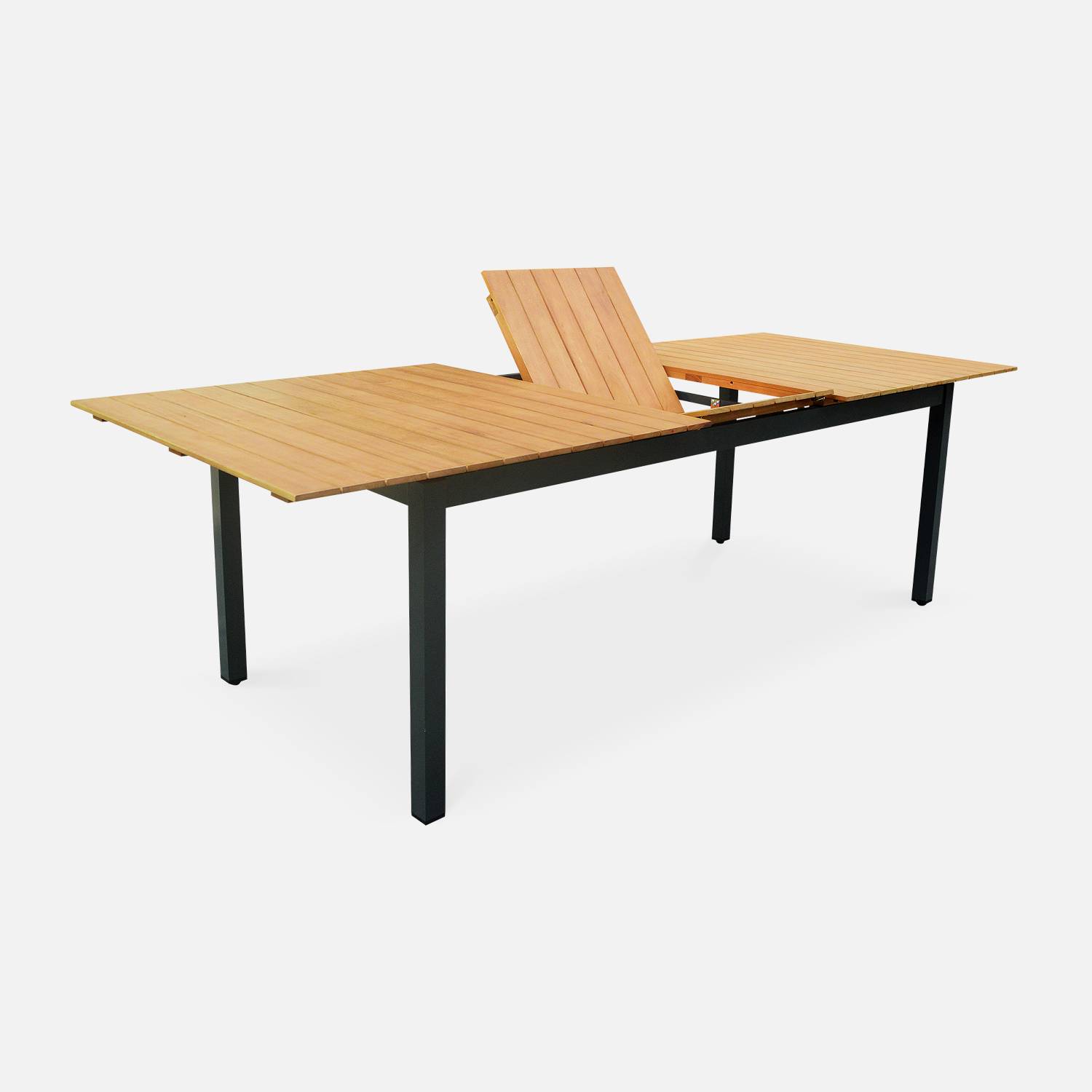 Tavolo allungabile in legno alluminio 200/250cm con prolunga - Sevilla - Struttura in legno di eucalipto FSC oliato e antracite Photo4