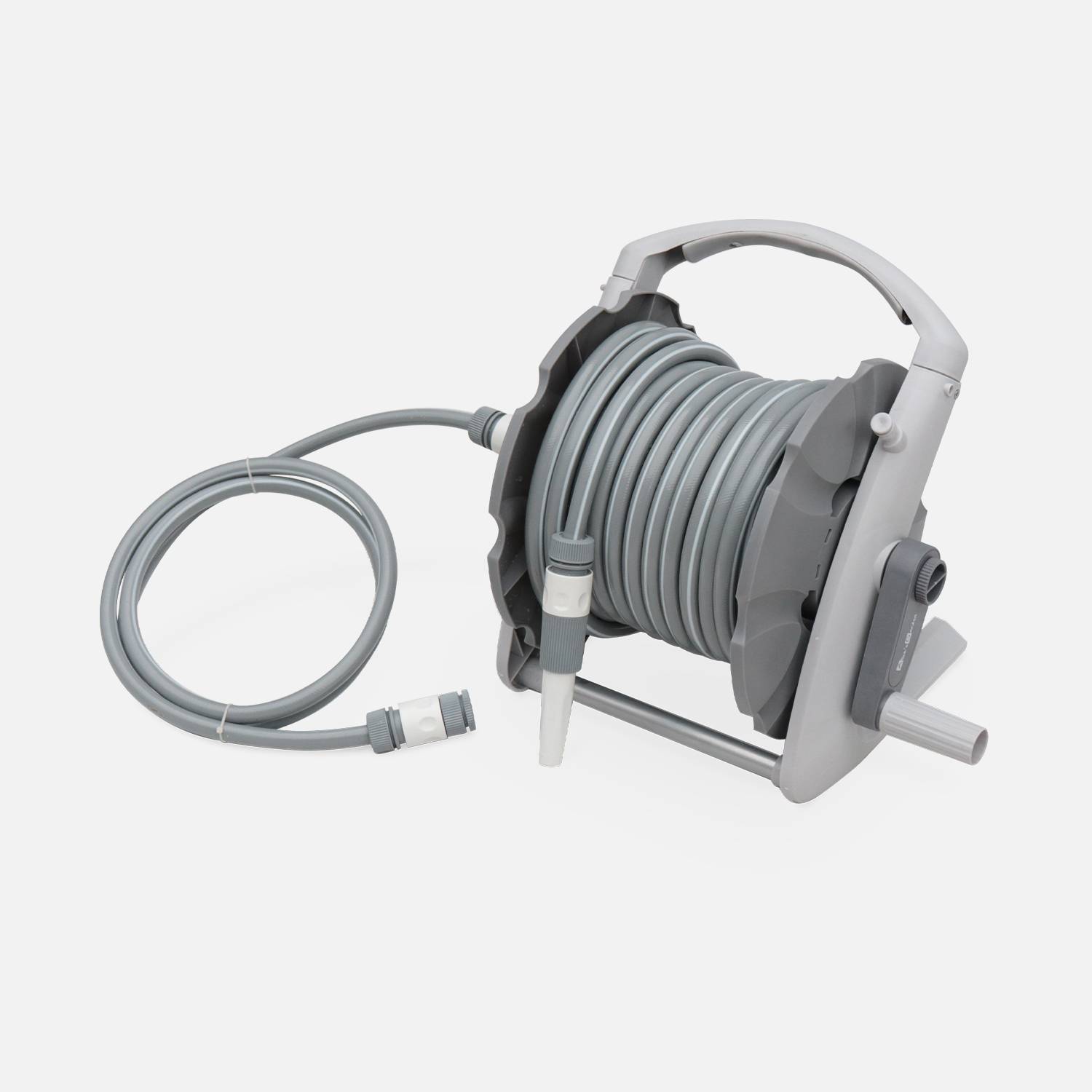 Muurhaspel mini 20m, slanghaspel met tuinslang, aansluiting en spuitlans meegeleverd Photo3