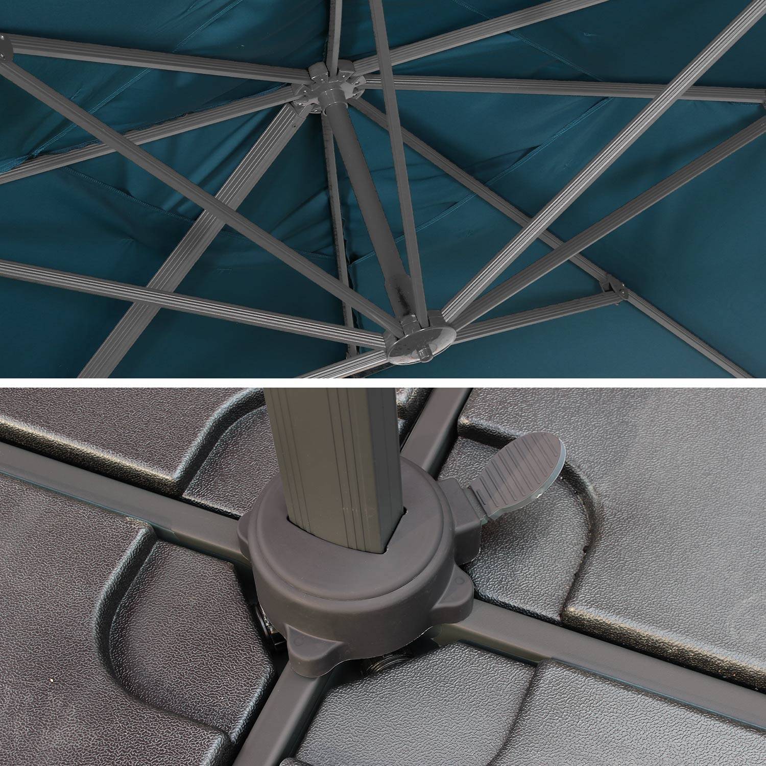 Hoogwaardige 3x4m rechthoekige parasol- St. Jean de Luz  - Eendblauw - Kantelbare, opvouwbare en 360° draaibare zweefparasol. Photo6