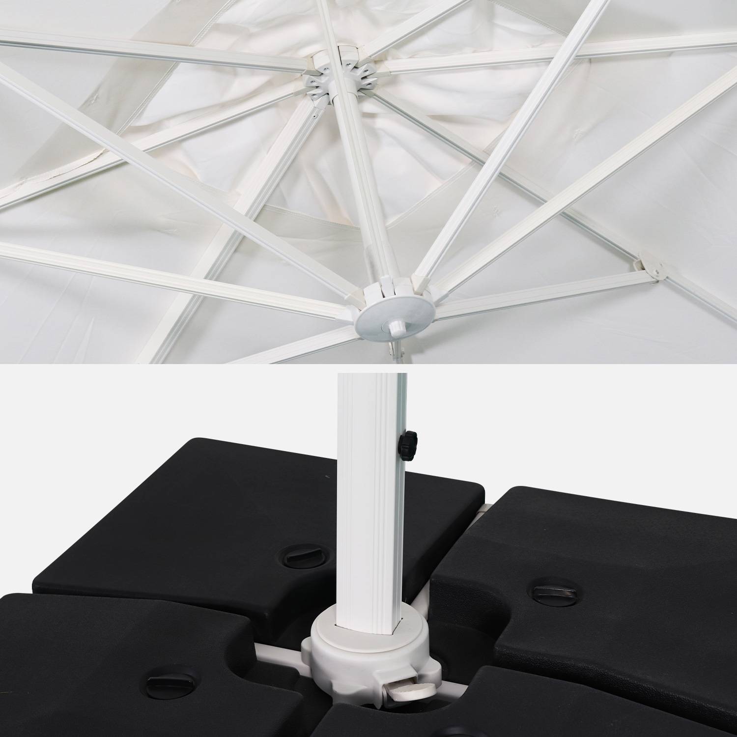 Hoogwaardige 3 x 4m vierkante parasol- St. Jean de Luz  - Wit - Kantelbare, opvouwbare en 360° draaibare zweefparasol Photo7