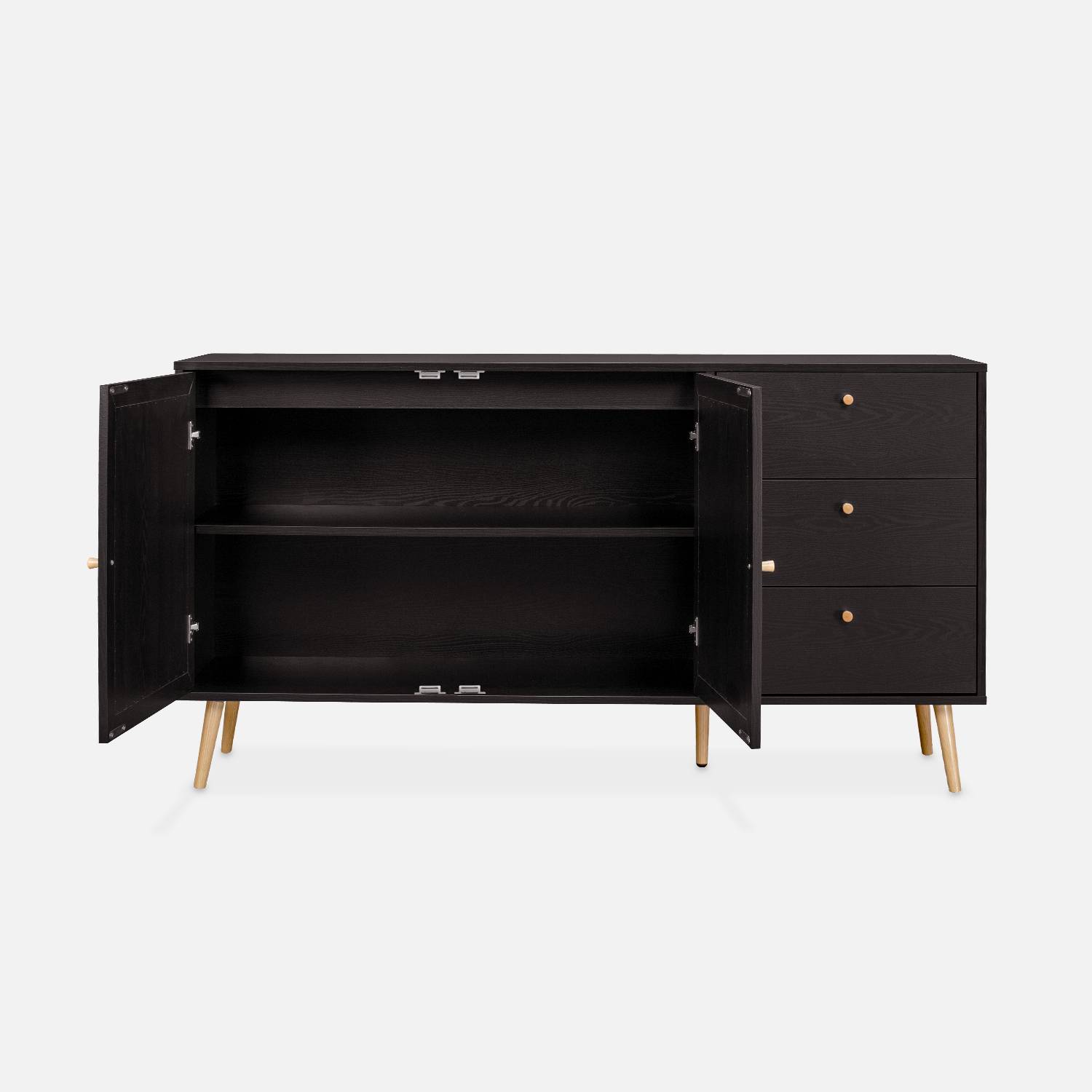Buffet de rangement noir en cannage 2 portes 3 tiroirs - Bohème Photo5