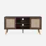 TV meubel met rotan BOHEME,  120x39x56.5cm - 1 plank - 2 deurtjes -  scandinavische pootjes, donker houtkleur Photo3