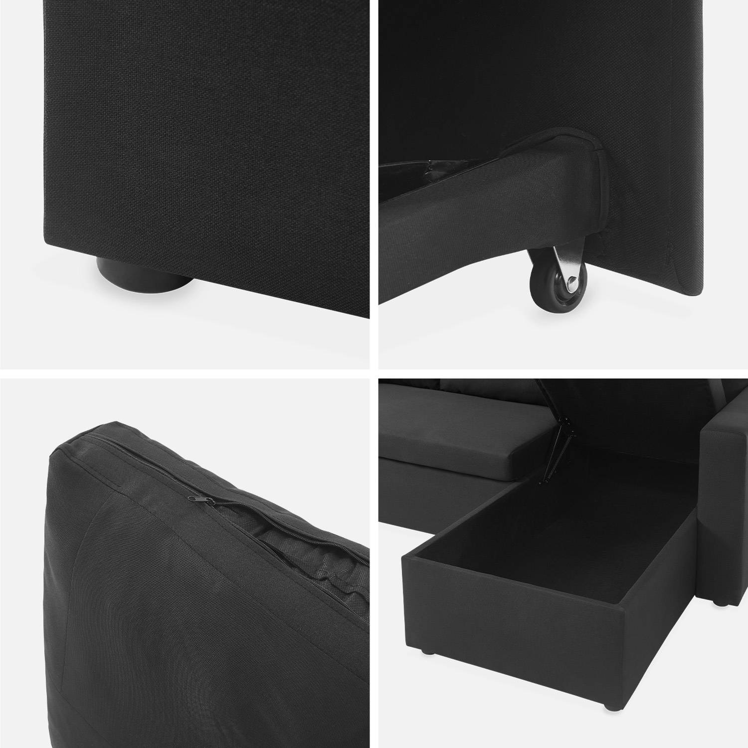 Divano letto ad angolo in tessuto nero - IDA - 3 posti, poltrona angolare convertibile, baule contenitore, letto modulabile  Photo9