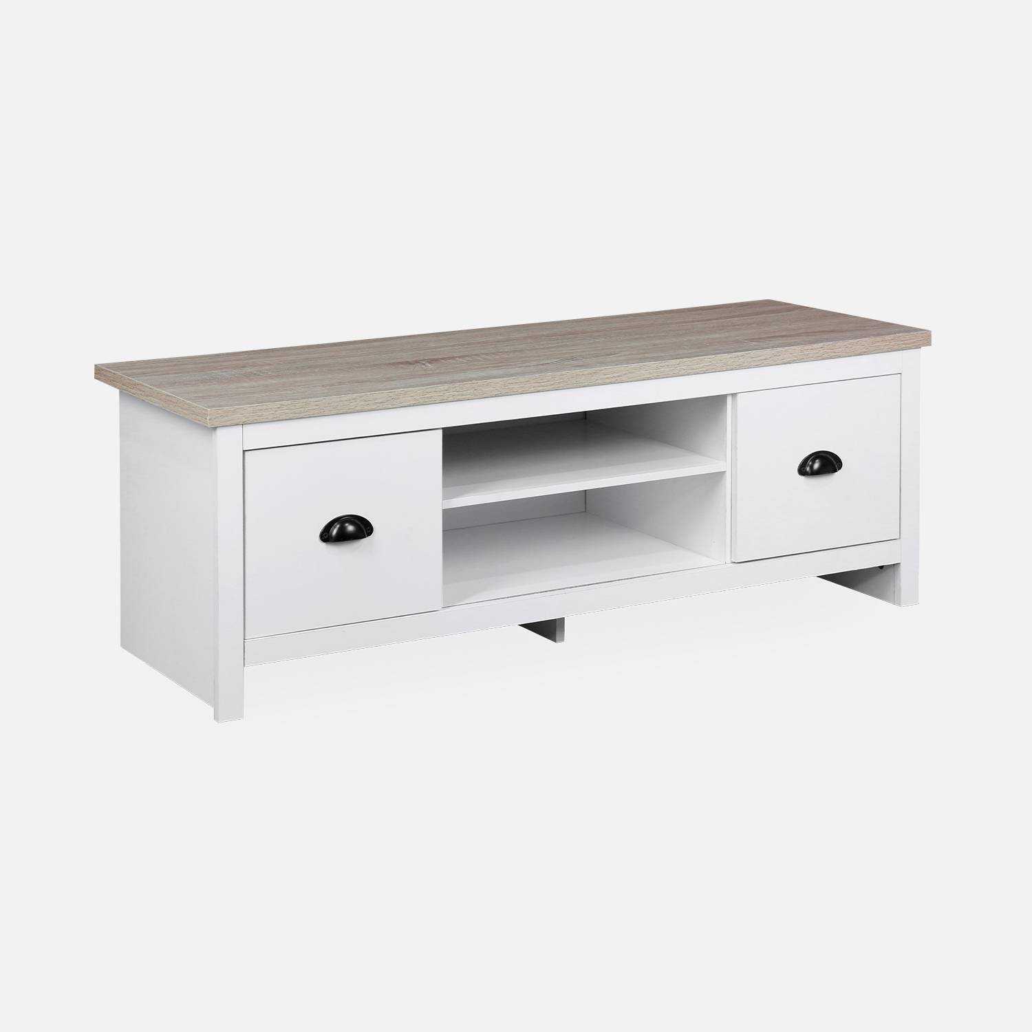 TV meubel wit, 120x39.5x42.5cm met 2 opbergvakken en 2 lades Photo3 TV meubel wit, 120x39.5x42.5cm met 2 opbergvakken en 2 lades Photo3