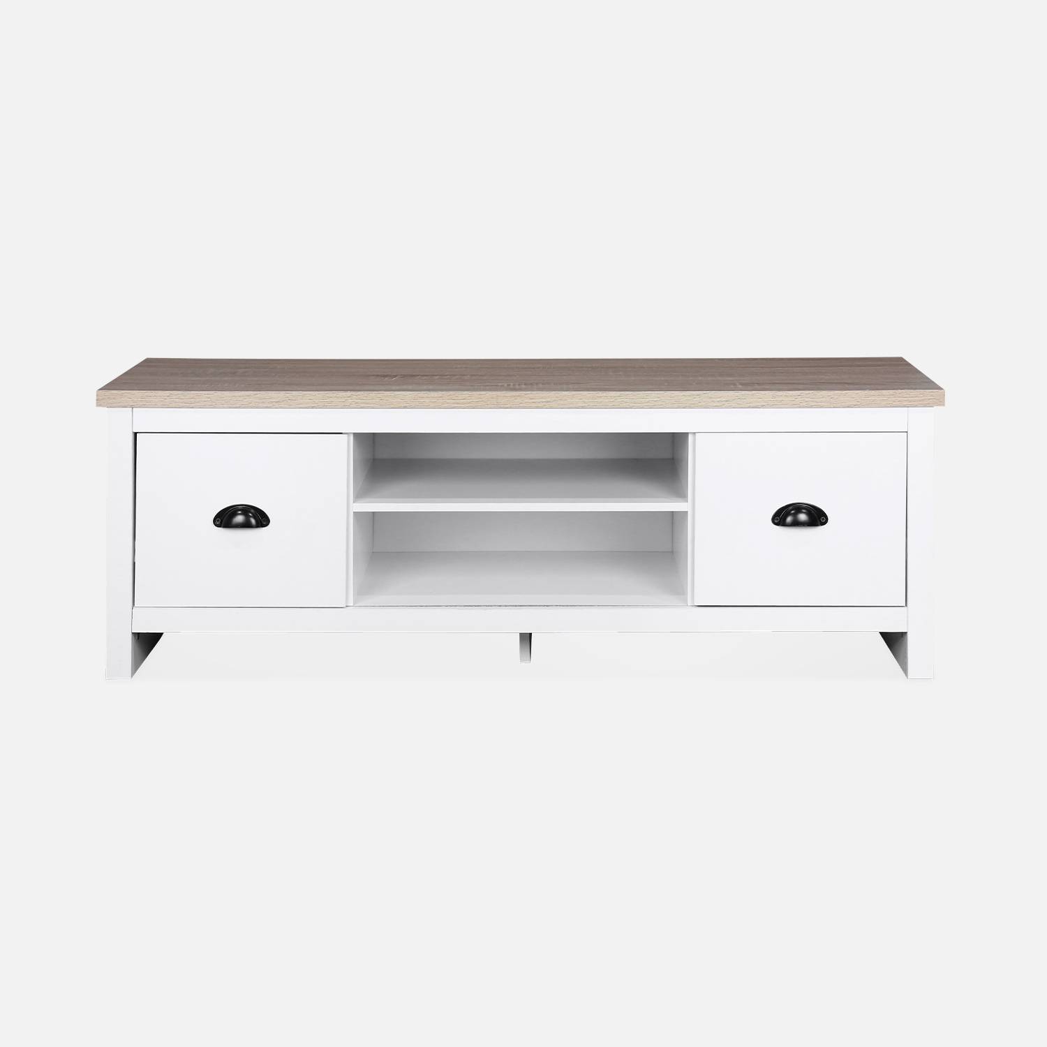 TV meubel wit, 120x39.5x42.5cm met 2 opbergvakken en 2 lades Photo4 TV meubel wit, 120x39.5x42.5cm met 2 opbergvakken en 2 lades Photo4