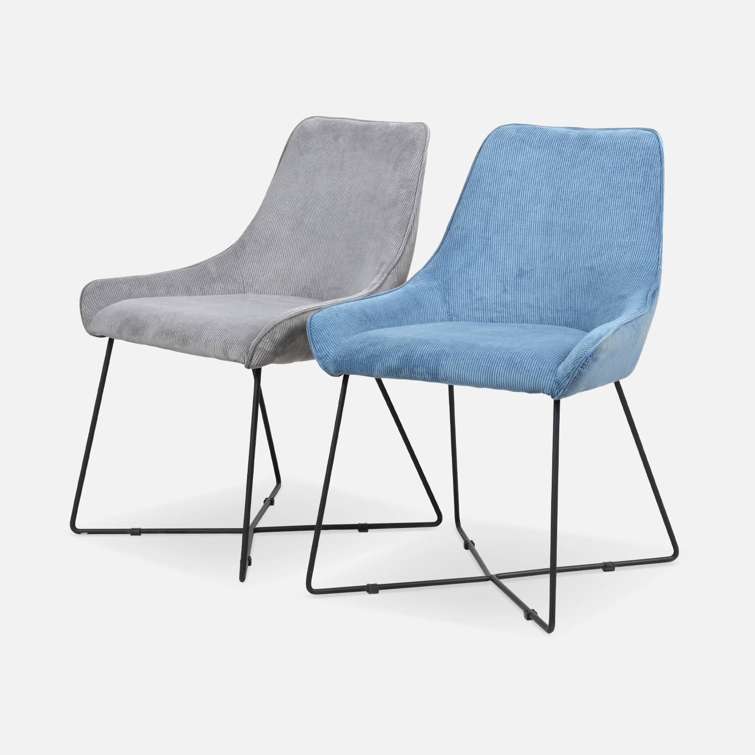 Lot de 2 chaises - Astrid - en velours côtelé bleu, 56,5 x 62 x 82,5cm Photo9