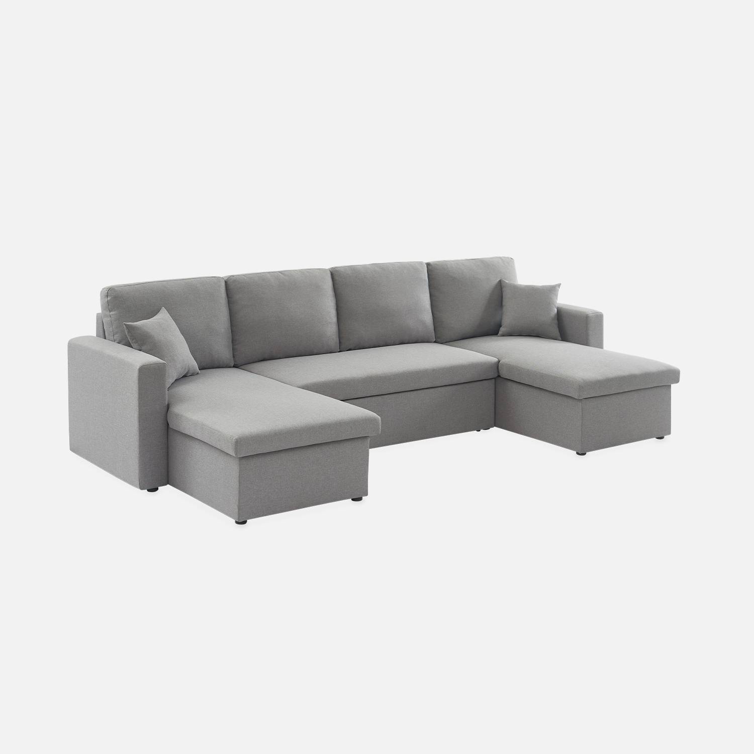 Canapé panoramique convertible en tissu gris clair, 4 places, coffre rangement, lit modulable Photo6 Canapé panoramique convertible en tissu gris clair, 4 places, coffre rangement, lit modulable Photo6