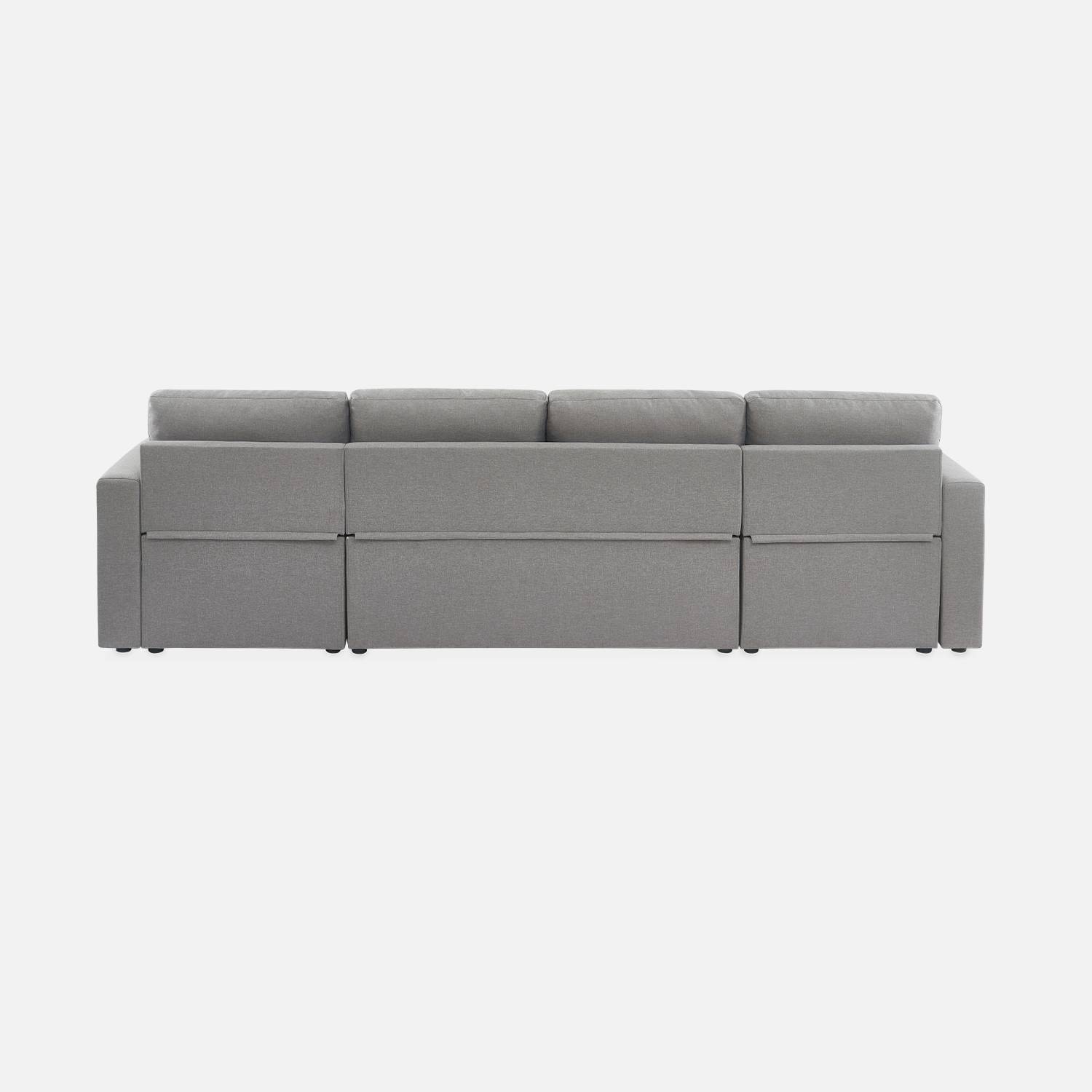 Canapé panoramique convertible en tissu gris clair, 4 places, coffre rangement, lit modulable Photo8 Canapé panoramique convertible en tissu gris clair, 4 places, coffre rangement, lit modulable Photo8