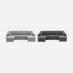 Canapé panoramique convertible en tissu gris clair, 4 places, coffre rangement, lit modulable  Photo12