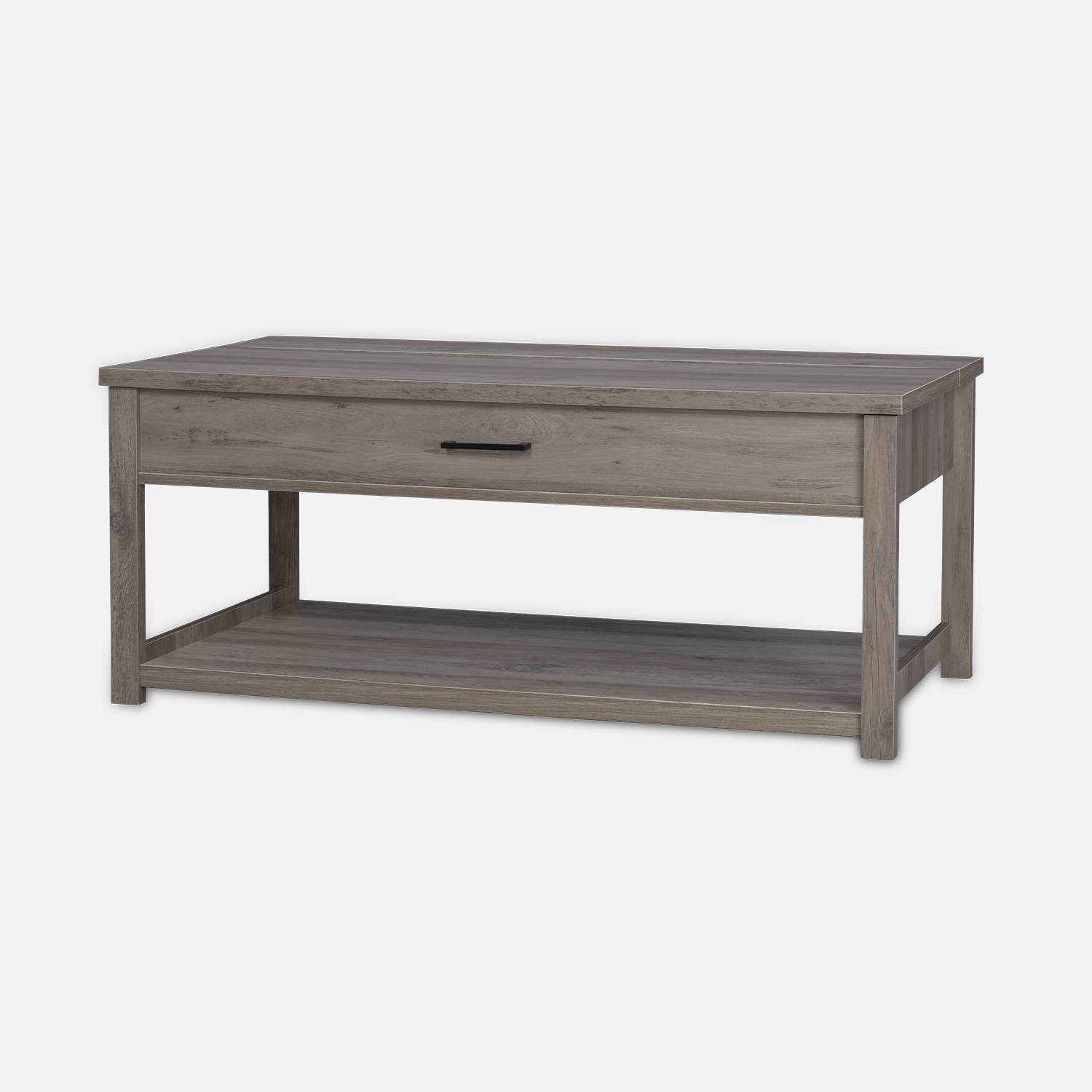 UItklapbare salontafel met vergrijsd houteffect, 110x59x46.5cm, 1opbergvak Photo1