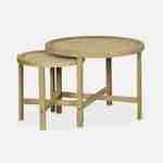 Lot de 2 tables gigognes rondes piétement bois de sapin et effet cannage - Olivia - encastrables, Ø60 x H 45cm / Ø40 x H 40cm Photo3
