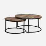 Lot de 2 tables gigognes rondes métal noir, décor bois - Loft - encastrables, 1x Ø77 x H 40cm / x1 Ø57 x H 35cm Photo1