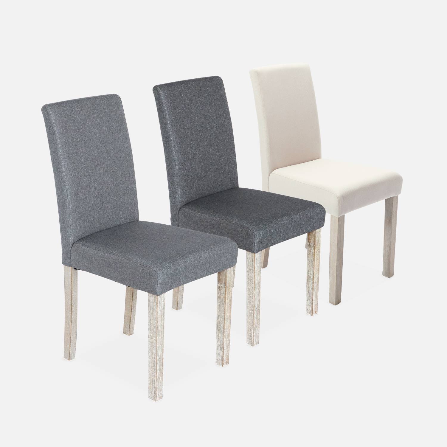 Set van 4 stoelen - stoffen stoelen, houten loodwitte poten  Photo5