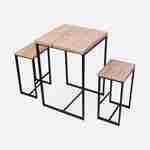 Set table haute carré - Loft - avec 2 tabourets de bar, acier et décor bois, encastrable, design Photo3