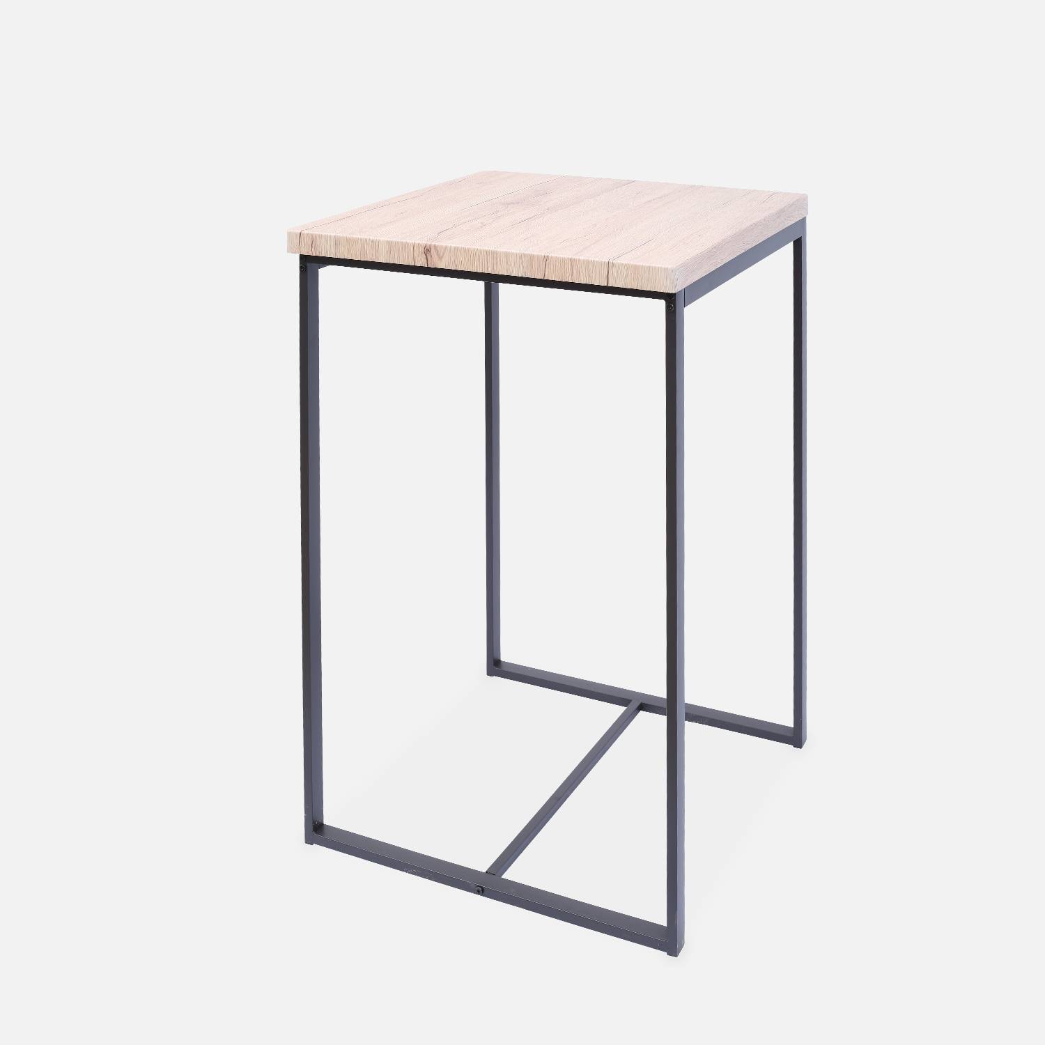 Set table haute carré - Loft - avec 2 tabourets de bar, acier et décor bois, encastrable, design Photo4