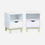 Lot 2 de tables de chevet blanches avec pieds en bois de sapin - Floki - 40 x 39 x 52cm - 1 tiroir et 1 niche  Photo4