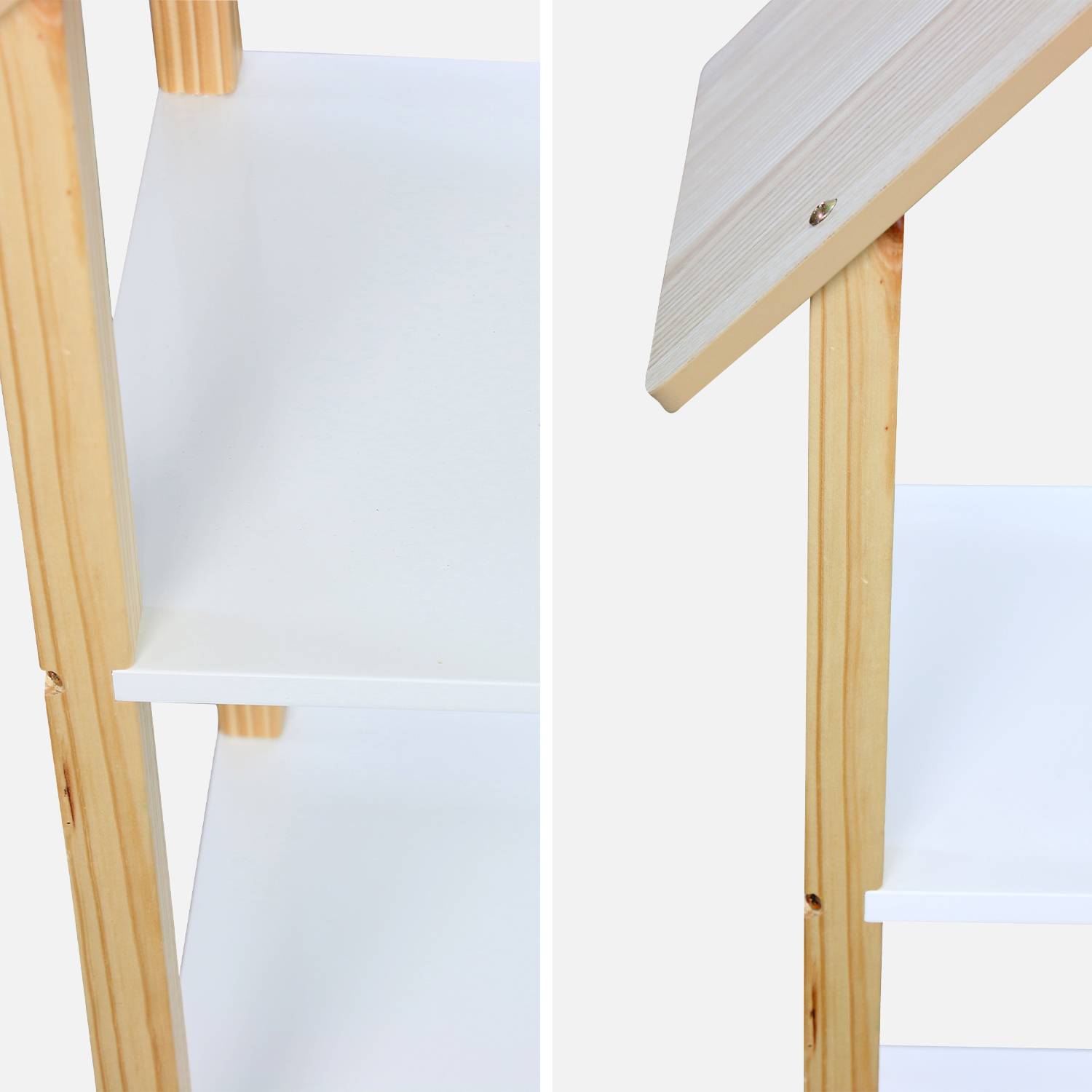 Kinderboekenkast, 3 niveaus met dakje - Tobias - Massief grenenhout - 79x28x130cm - naturel/wit Photo6