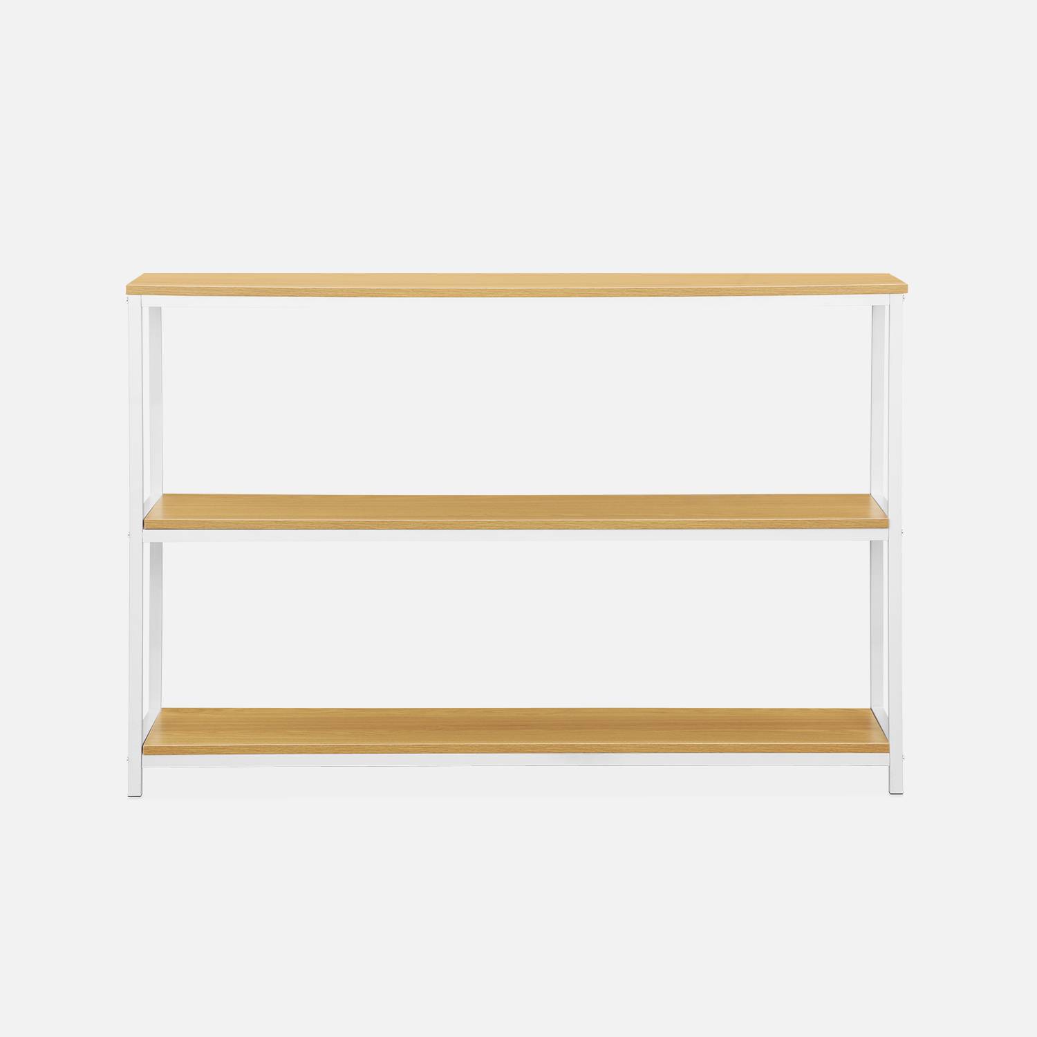 Étagère en métal blanc mat et décor bois - Loft - bibliothèque 3 niveaux, 120x30x80cm Photo3