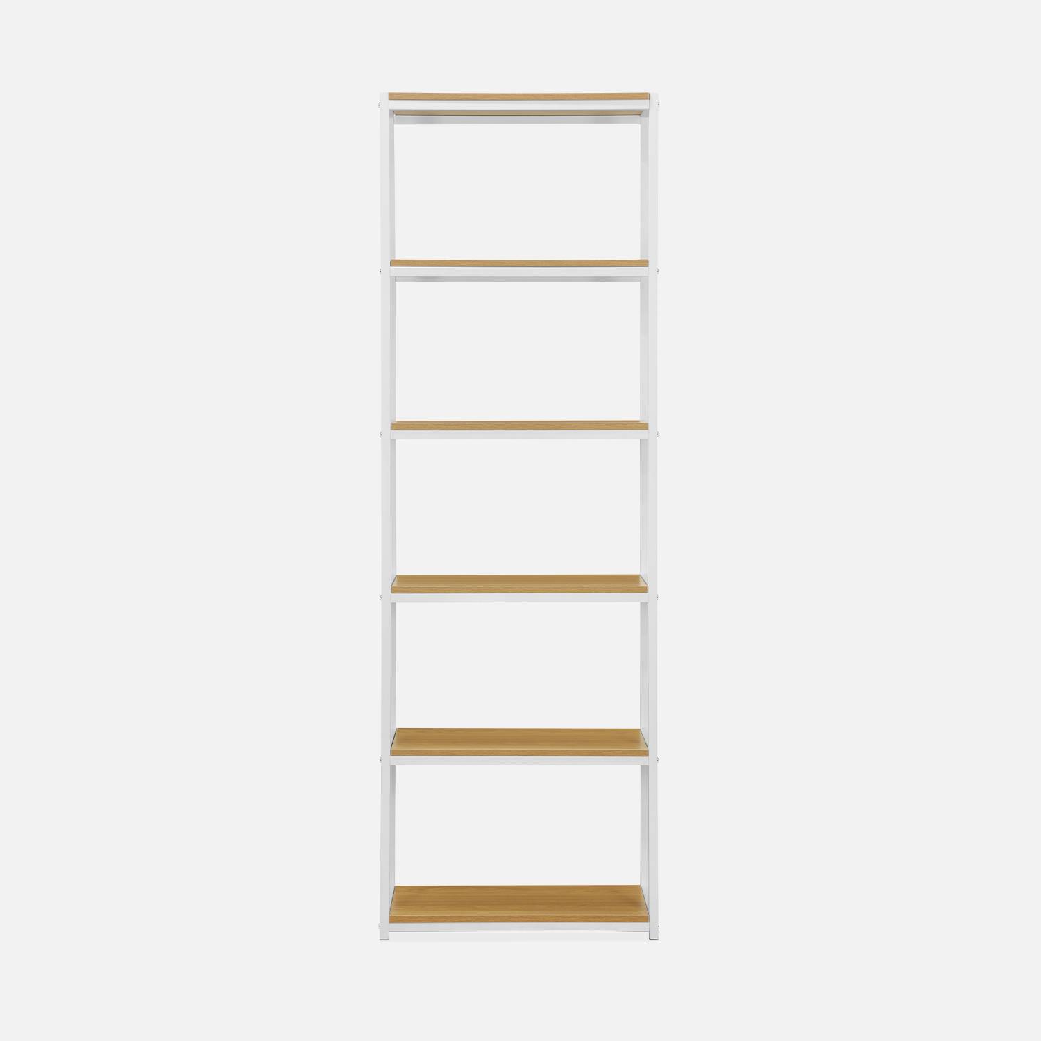 Étagère en métal blanc mat et décor bois - Loft - bibliothèque 6 niveaux, 60x30x180cm  Photo3