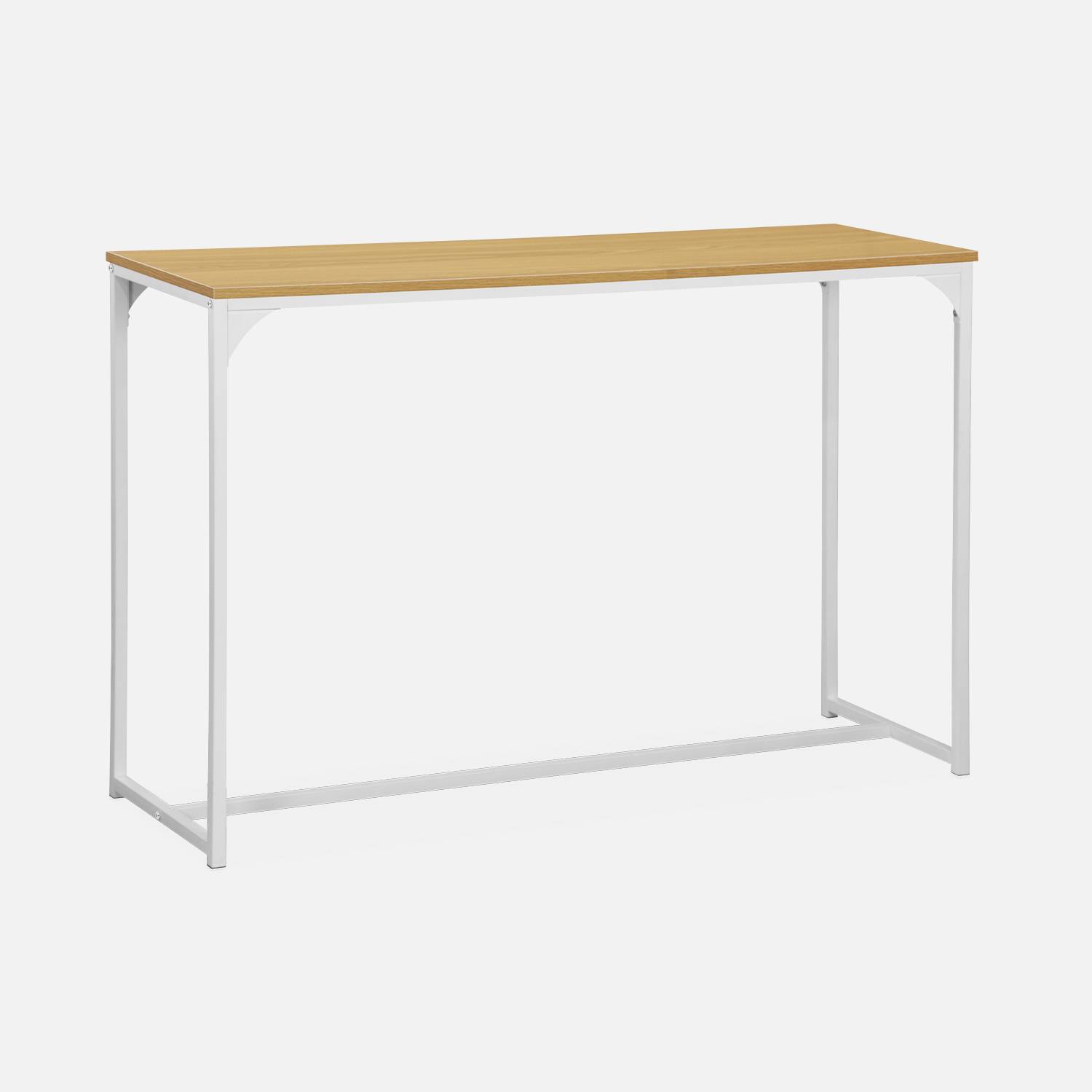 Console en métal blanc mat et décor bois, 120x39x79cm - Loft -  table d'appoint avec 1 barre de renfort  Photo1