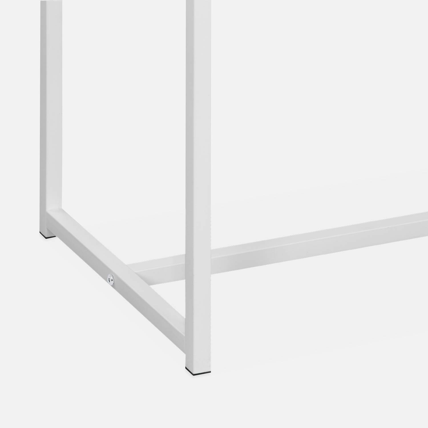 Sidetable van wit metaal en tafelblad met houtlook, 120x39x79cm, bijzettafel met 1 verstevigingsbalk  Photo4