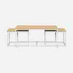 Set van 3 salontafels van mat wit metaal en houtlook, inschuifbaar, 1x100x60x45cm / 2x50x50x38cm Photo3