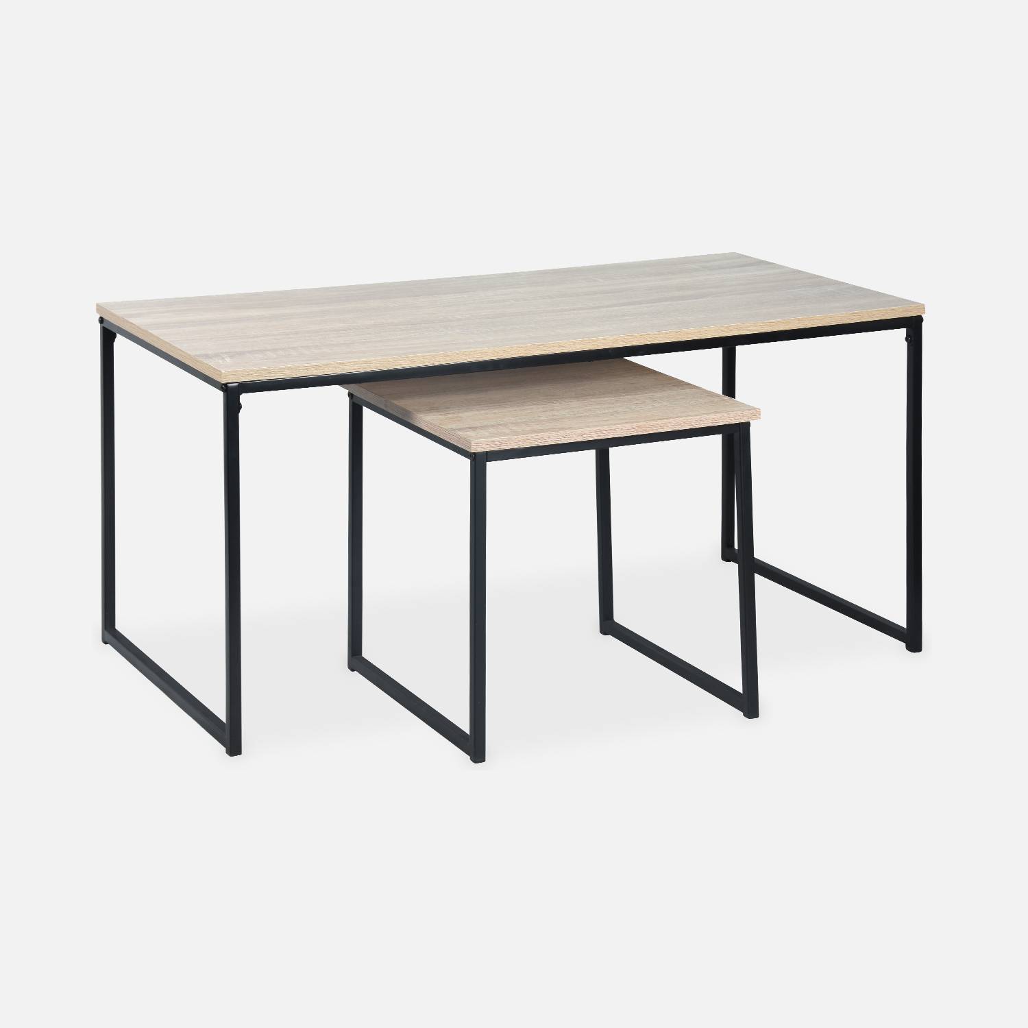  Tables basses en métal et décor bois encastrables - Loft -  tables gigognes, 100x48x48cm & 40x40x40cm Photo1