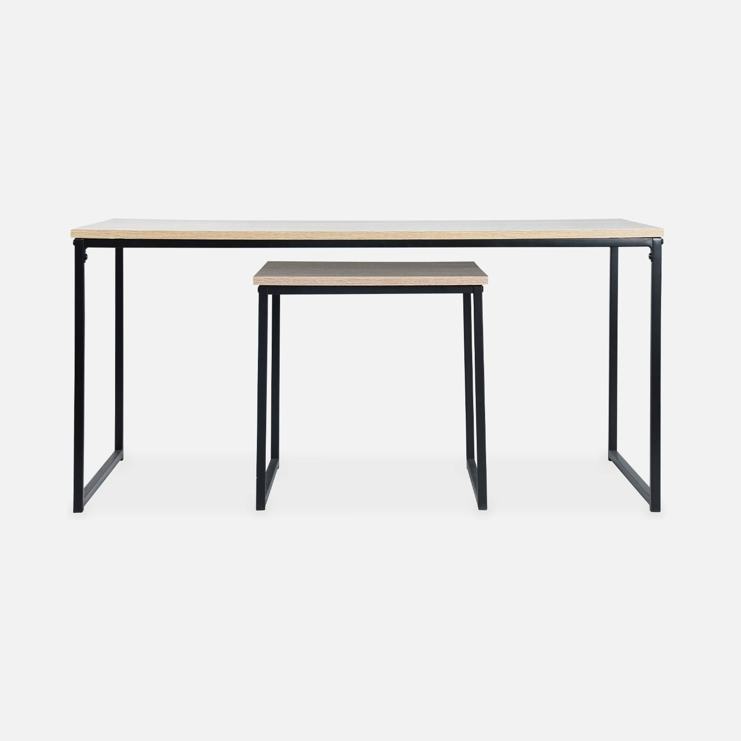  Tables basses en métal et décor bois encastrables - Loft -  tables gigognes, 100x48x48cm & 40x40x40cm Photo3