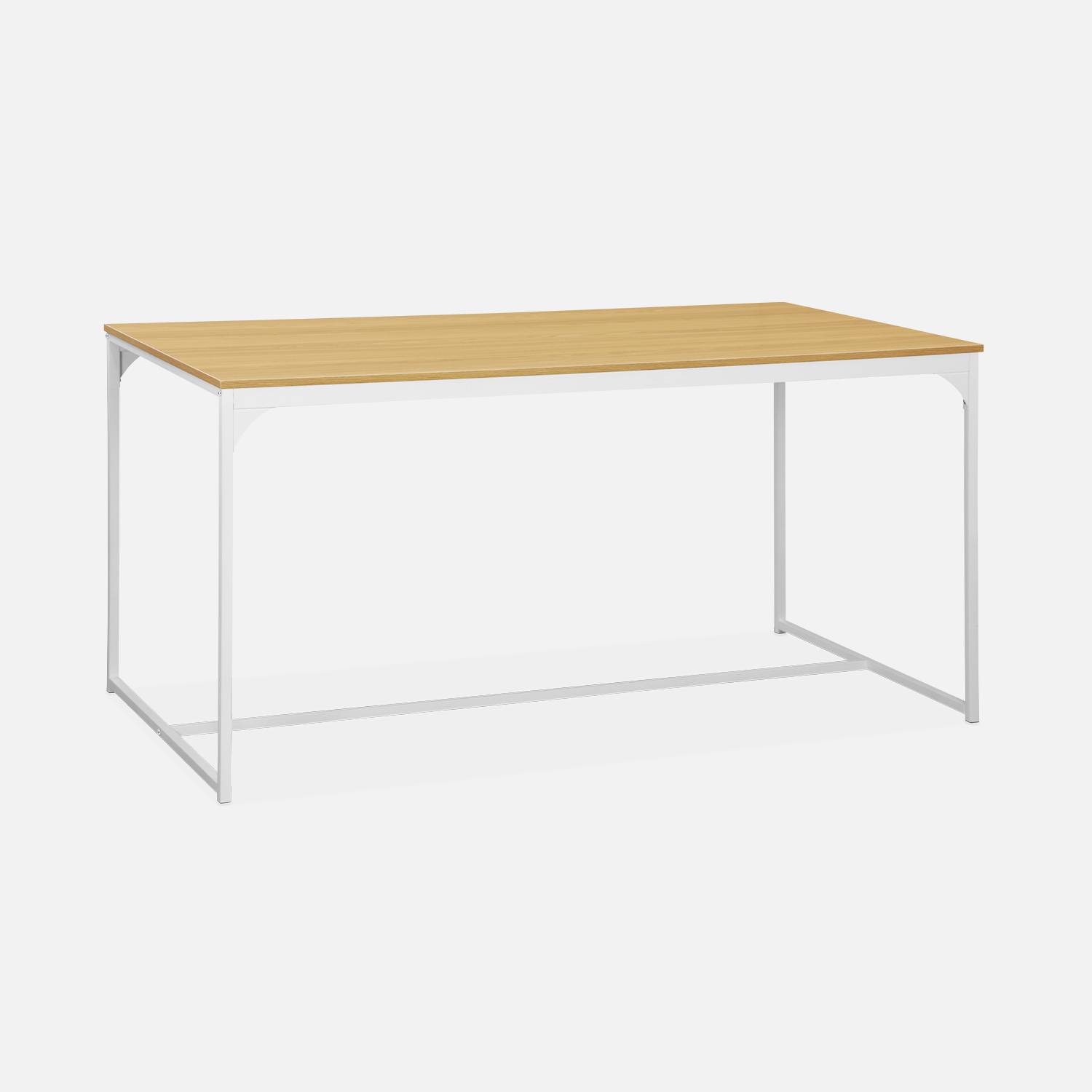 Table à manger rectangulaire métal blanc mat et décor bois - Loft - 4 places, 150cm  Photo3