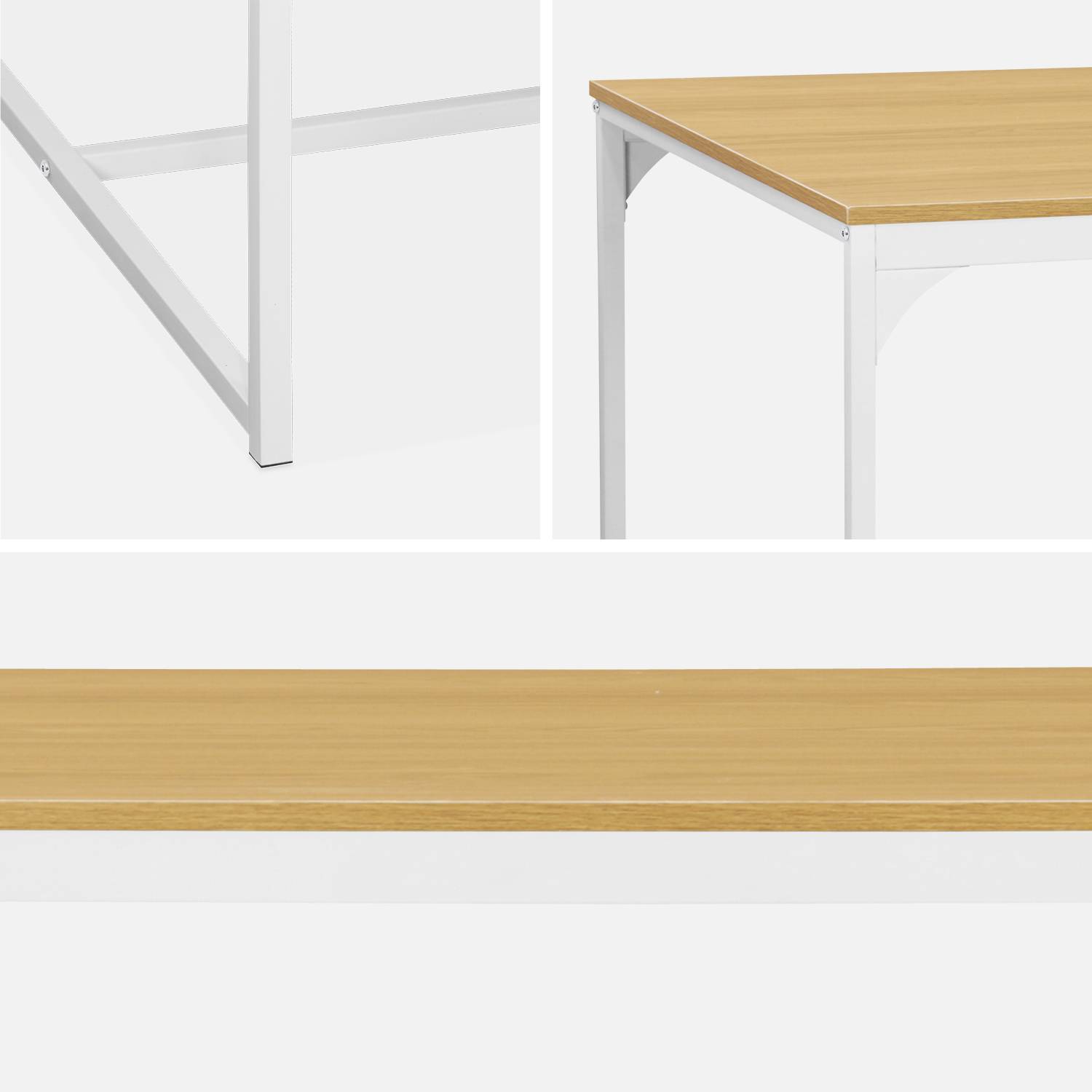 Table à manger rectangulaire métal blanc mat et décor bois - Loft - 4 places, 150cm  Photo6