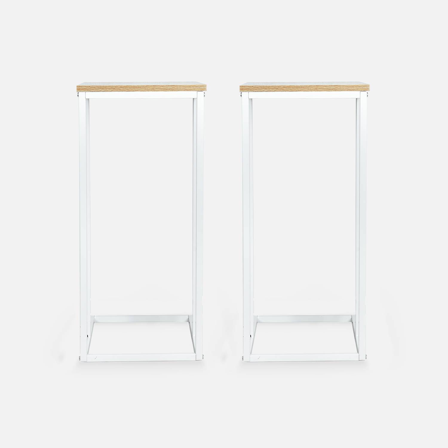 Set van 2 bijzettafels met een wit metalen frame en laminaatplaat tafelblad - Afmetingen: 40x30x66cm Photo6