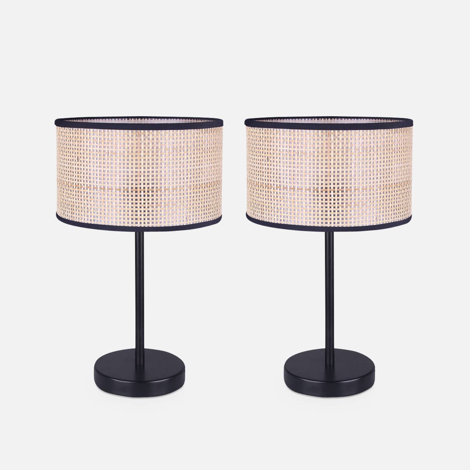 2er Set -Tischlampen mit Netzstecker aus natürlichem Rohrgeflecht Ø42cm Photo3