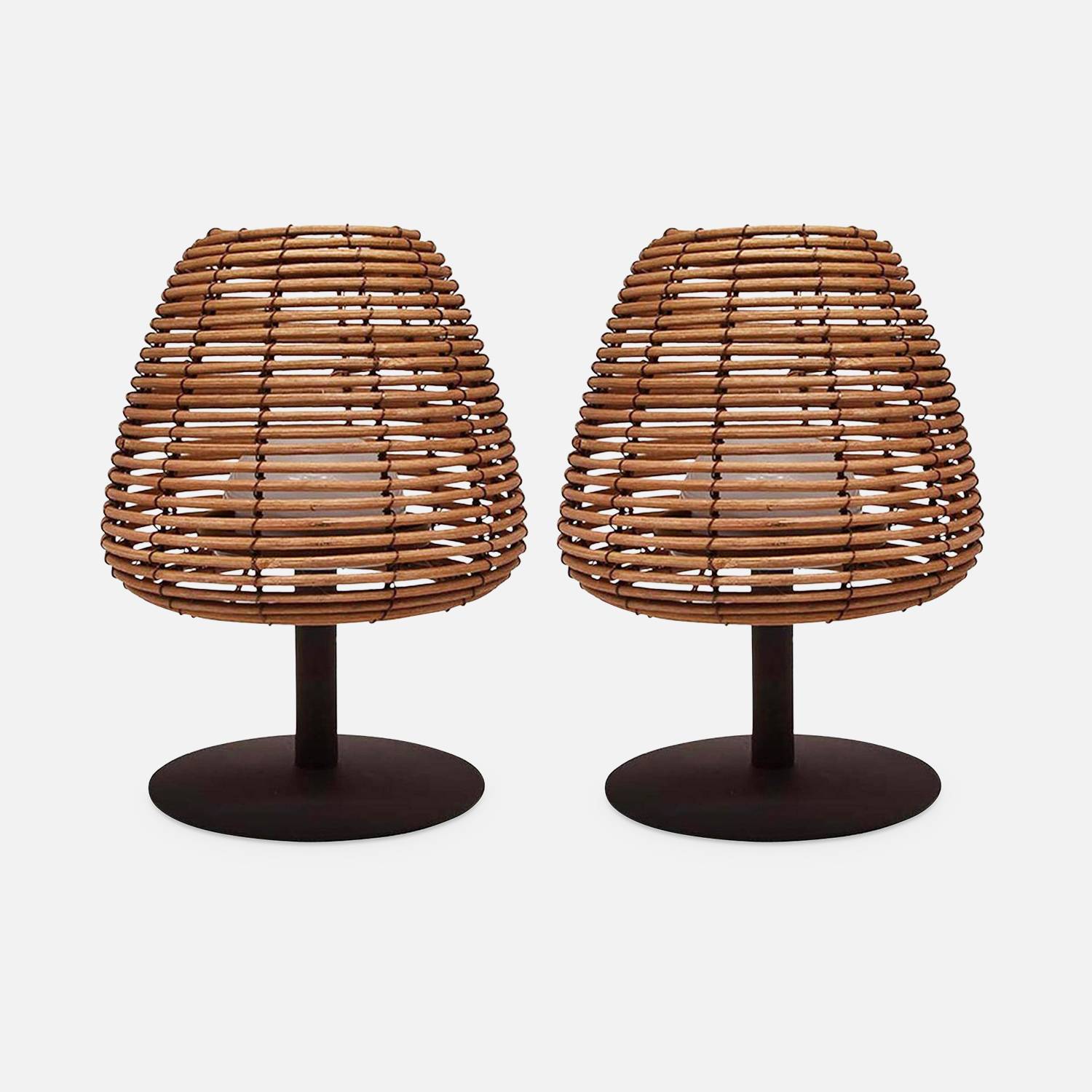 Lot de 2 lampes de table nomades rechargeables LED en rotin naturel, intérieur / extérieur  Photo2