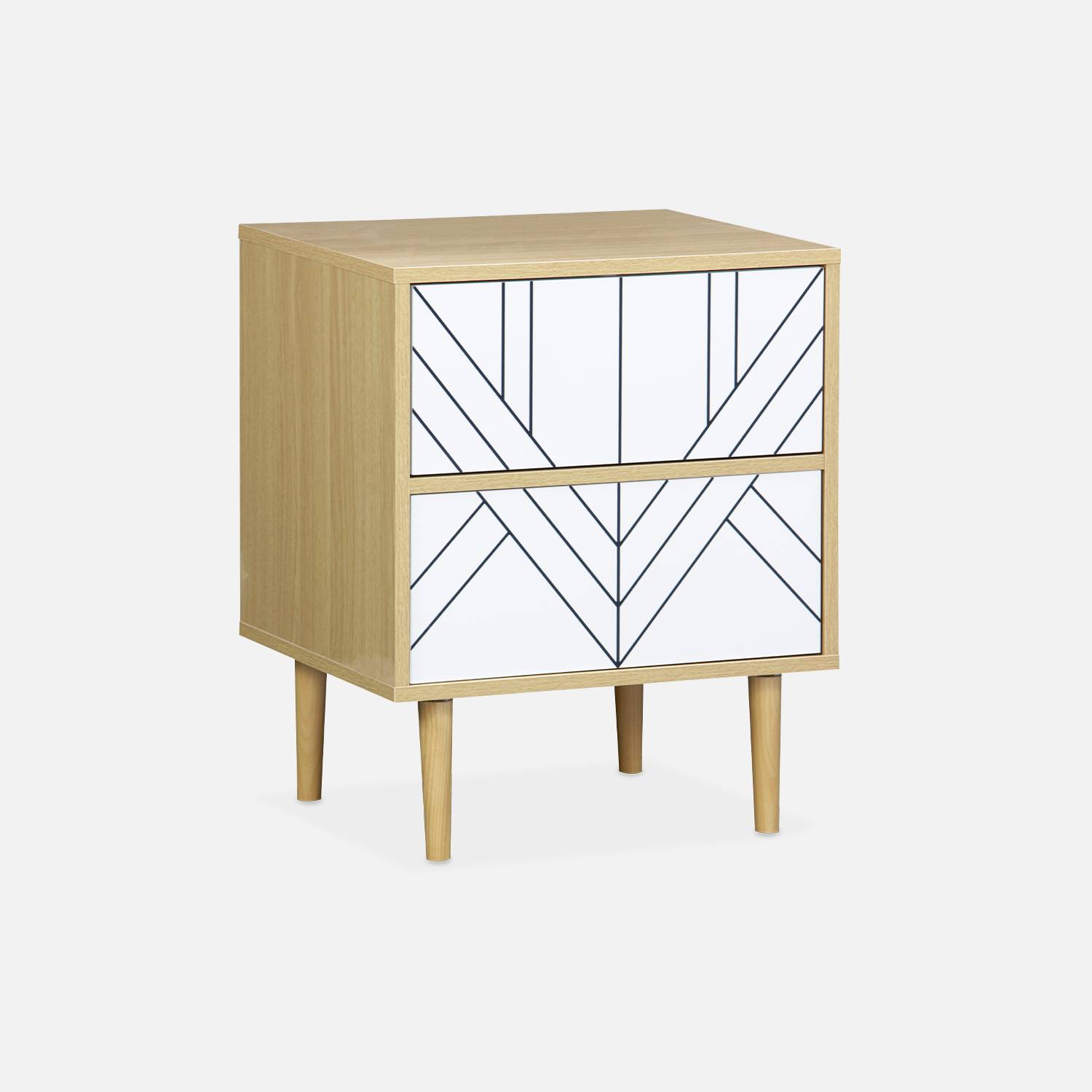 Table de chevet décor bois naturel et blanc - Mika - 2 tiroirs - L 48 x l 40 x H 59cm Photo1