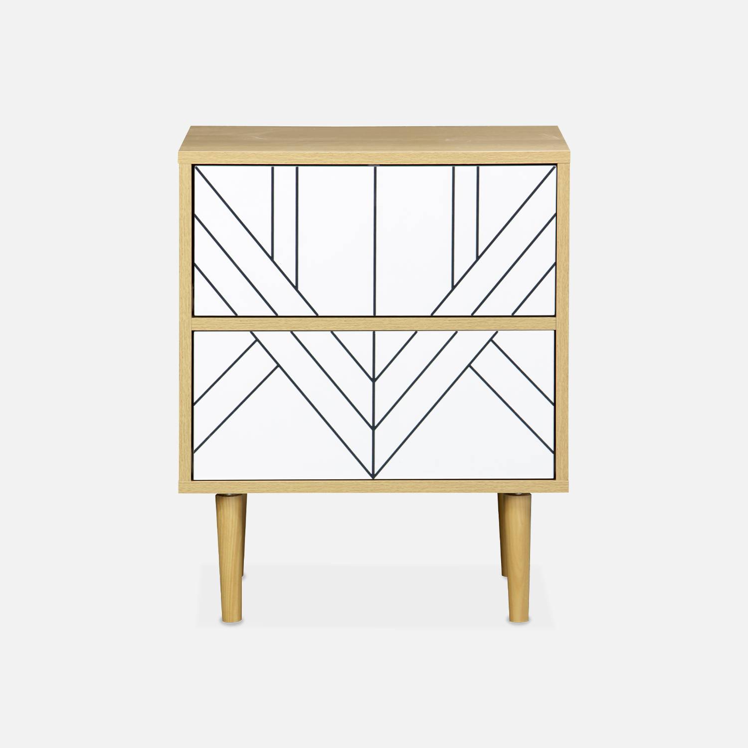 Table de chevet décor bois naturel et blanc - Mika - 2 tiroirs - L 48 x l 40 x H 59cm Photo2