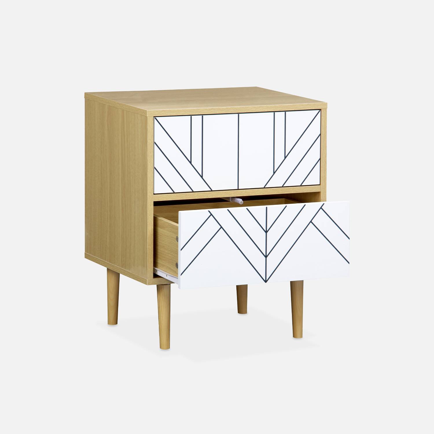 Table de chevet décor bois naturel et blanc - Mika - 2 tiroirs - L 48 x l 40 x H 59cm Photo3