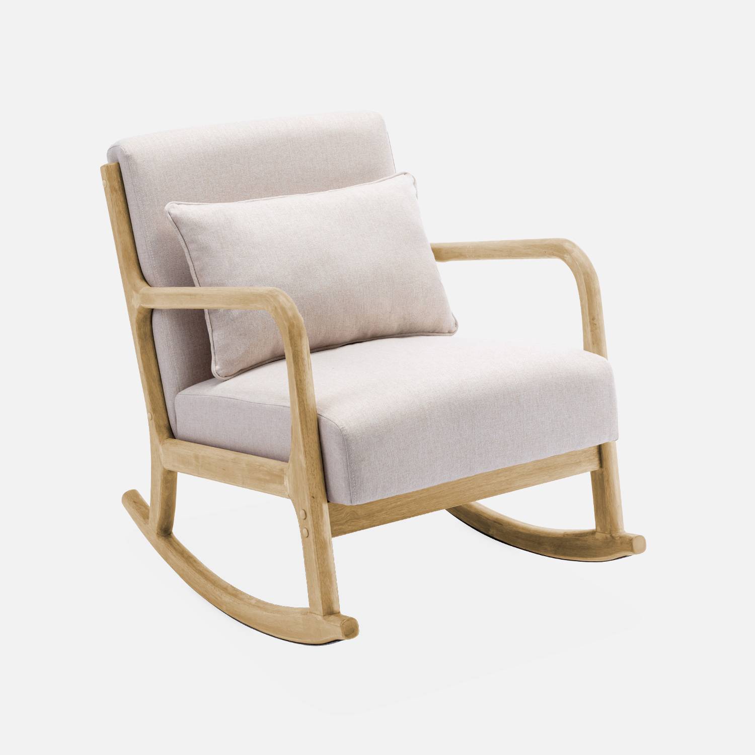 Sedia a dondolo di design in legno e tessuto, 1 posto, sedia a dondolo scandinava, beige Photo3